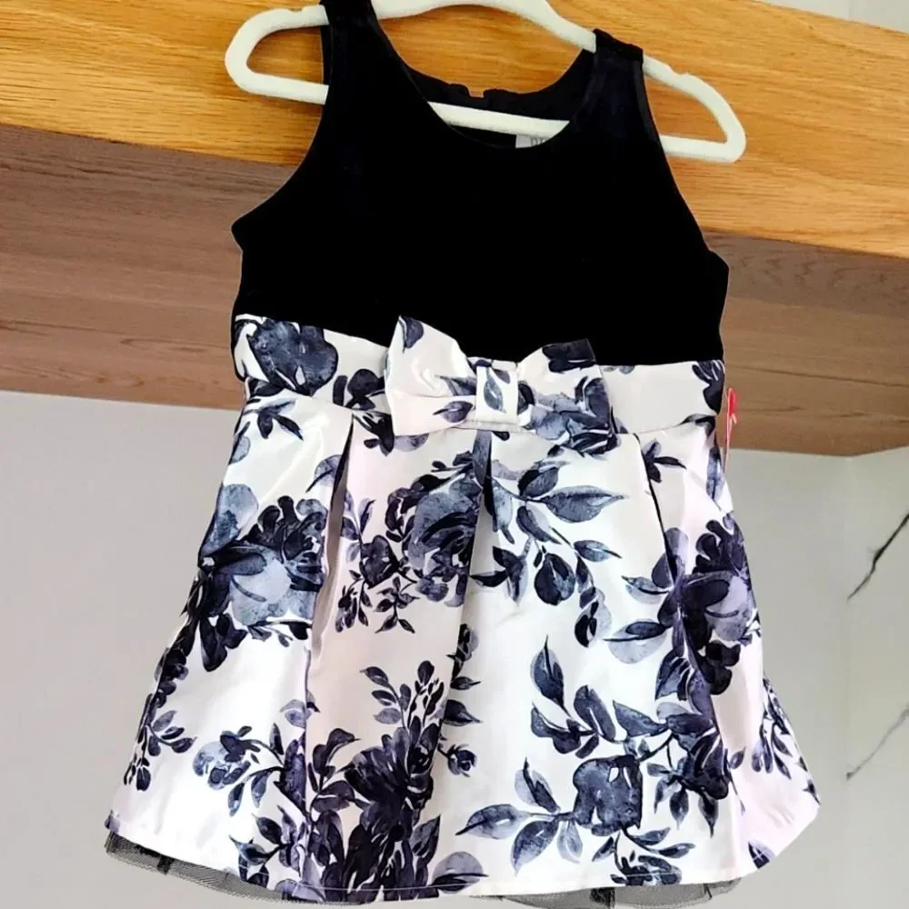 The Children's Place Monochrome Baby Girl Party Dress with Bow Detail